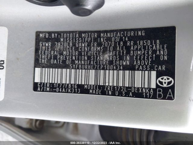 Photo 8 VIN: 5YFBURHE7EP100434 - TOYOTA COROLLA 