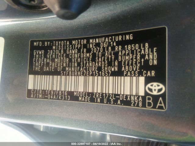 Photo 8 VIN: 5YFBURHE7EP151657 - TOYOTA COROLLA 