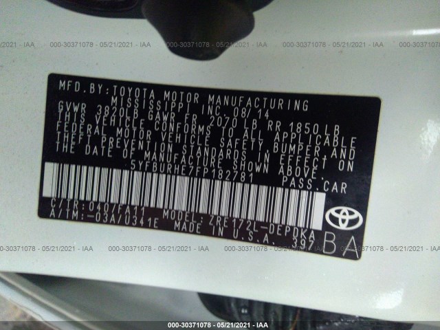 Photo 8 VIN: 5YFBURHE7FP182781 - TOYOTA COROLLA 