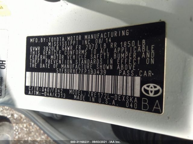 Photo 8 VIN: 5YFBURHE7FP193439 - TOYOTA COROLLA 