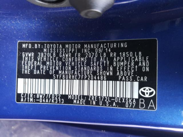 Photo 9 VIN: 5YFBURHE7FP204486 - TOYOTA COROLLA L 