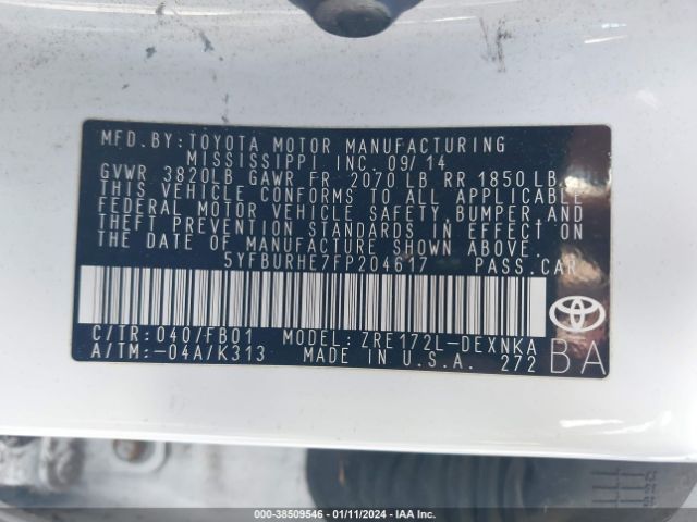 Photo 8 VIN: 5YFBURHE7FP204617 - TOYOTA COROLLA 