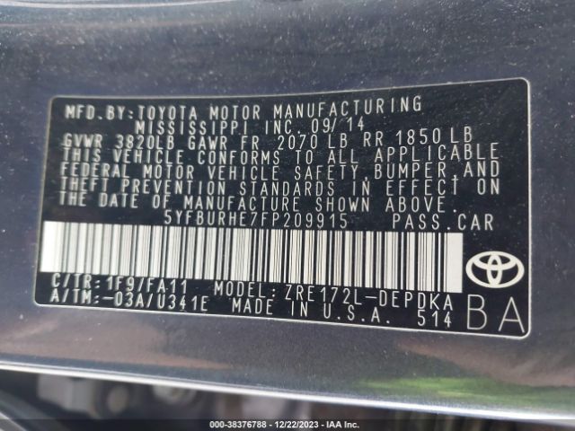 Photo 8 VIN: 5YFBURHE7FP209915 - TOYOTA COROLLA 