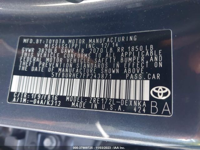 Photo 8 VIN: 5YFBURHE7FP243871 - TOYOTA COROLLA 