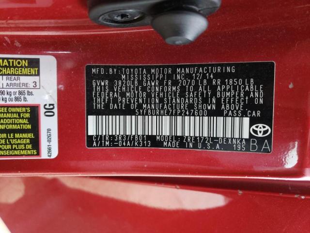 Photo 9 VIN: 5YFBURHE7FP247600 - TOYOTA COROLLA L 