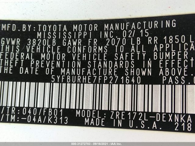 Photo 8 VIN: 5YFBURHE7FP271640 - TOYOTA COROLLA 