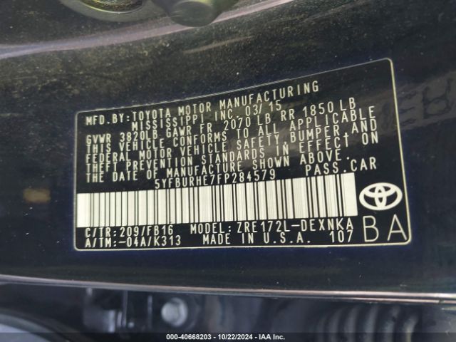 Photo 8 VIN: 5YFBURHE7FP284579 - TOYOTA COROLLA 