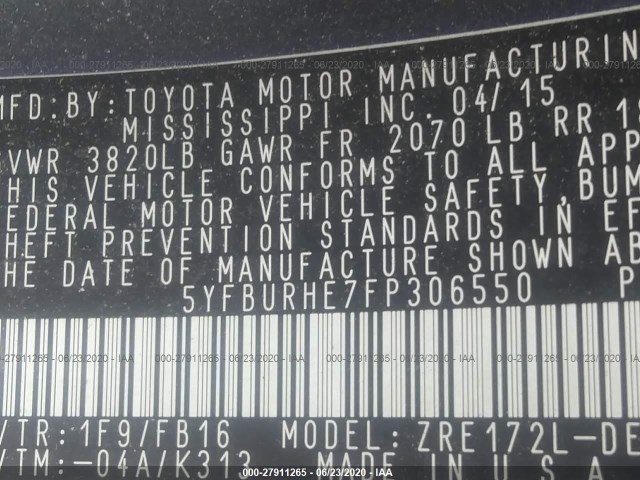 Photo 8 VIN: 5YFBURHE7FP306550 - TOYOTA COROLLA 