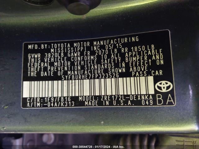 Photo 8 VIN: 5YFBURHE7FP323526 - TOYOTA COROLLA 