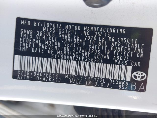 Photo 8 VIN: 5YFBURHE7FP326264 - TOYOTA COROLLA 