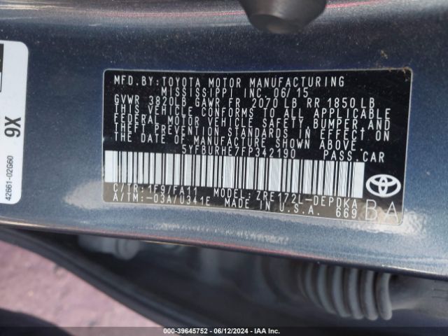 Photo 8 VIN: 5YFBURHE7FP342190 - TOYOTA COROLLA 