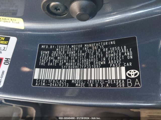 Photo 8 VIN: 5YFBURHE7FP351097 - TOYOTA COROLLA 