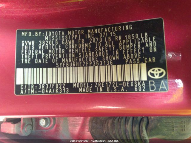 Photo 8 VIN: 5YFBURHE7FP363136 - TOYOTA COROLLA 