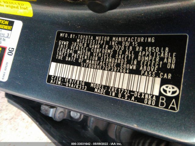 Photo 8 VIN: 5YFBURHE7GP387664 - TOYOTA COROLLA 