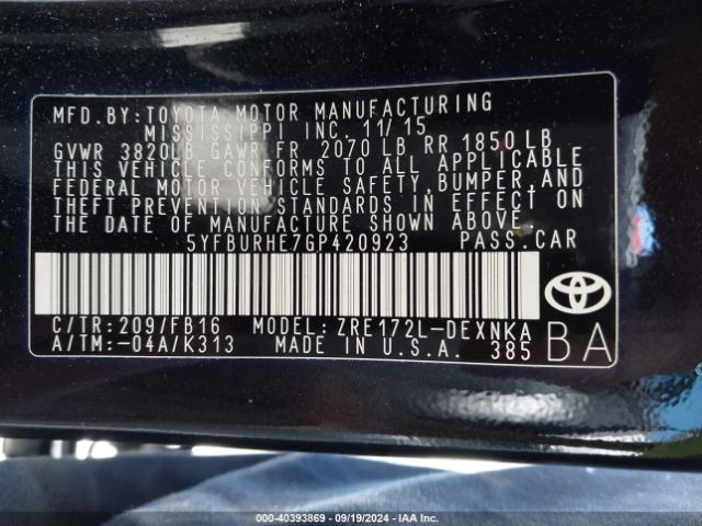 Photo 8 VIN: 5YFBURHE7GP420923 - TOYOTA COROLLA 