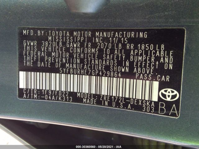 Photo 8 VIN: 5YFBURHE7GP429864 - TOYOTA COROLLA 