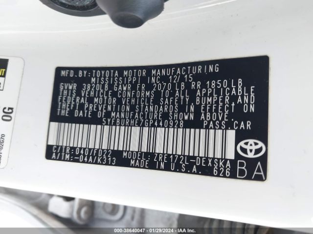 Photo 8 VIN: 5YFBURHE7GP440928 - TOYOTA COROLLA 