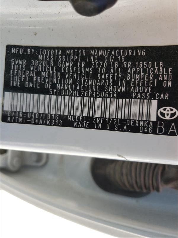 Photo 9 VIN: 5YFBURHE7GP450634 - TOYOTA COROLLA L 