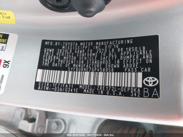 Photo 8 VIN: 5YFBURHE7GP458958 - TOYOTA COROLLA 