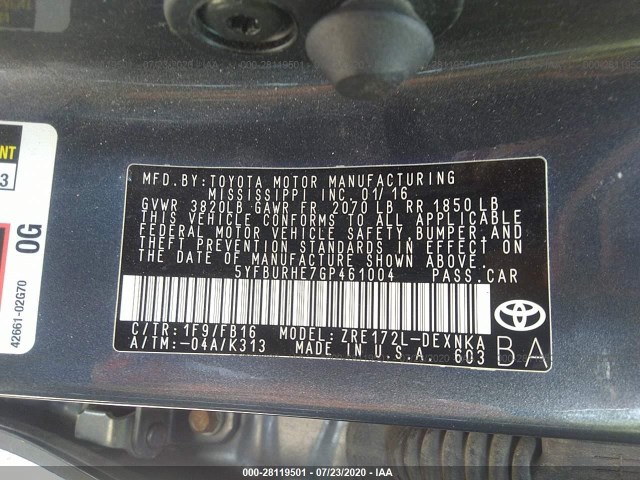 Photo 8 VIN: 5YFBURHE7GP461004 - TOYOTA COROLLA 