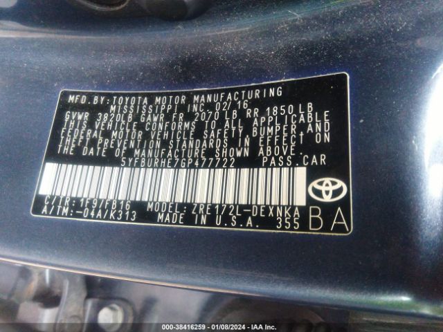 Photo 8 VIN: 5YFBURHE7GP477722 - TOYOTA COROLLA 