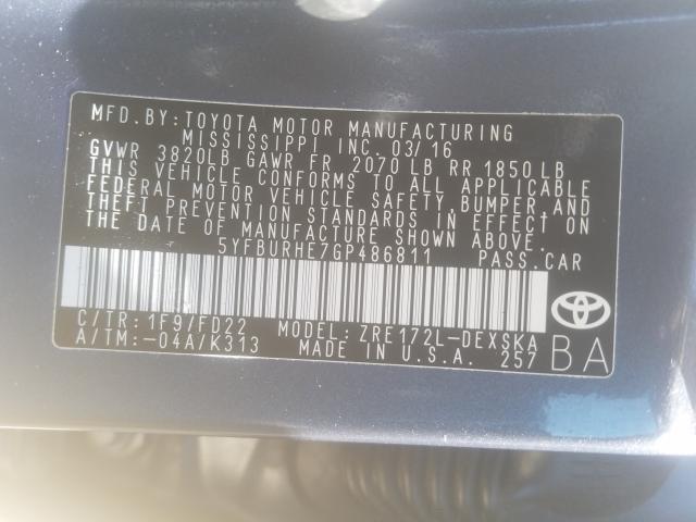 Photo 9 VIN: 5YFBURHE7GP486811 - TOYOTA COROLLA L 