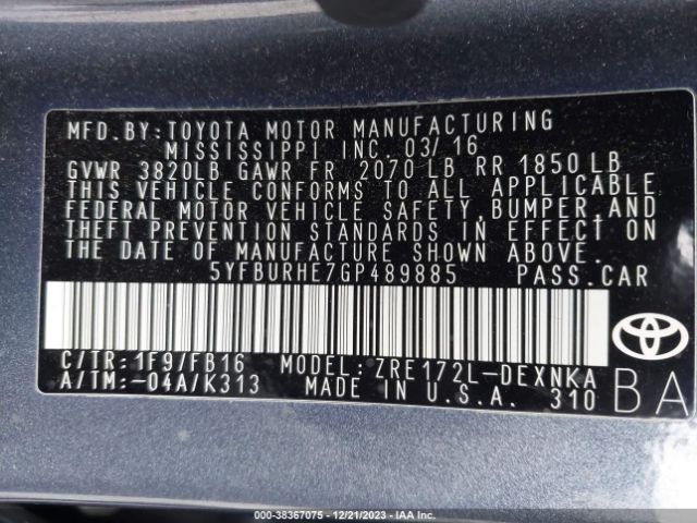 Photo 8 VIN: 5YFBURHE7GP489885 - TOYOTA COROLLA 