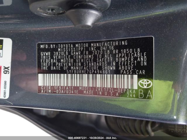 Photo 8 VIN: 5YFBURHE7GP494861 - TOYOTA COROLLA 