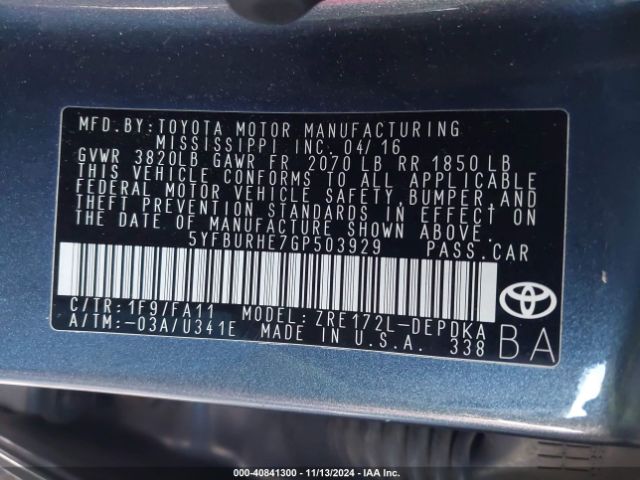 Photo 8 VIN: 5YFBURHE7GP503929 - TOYOTA COROLLA 