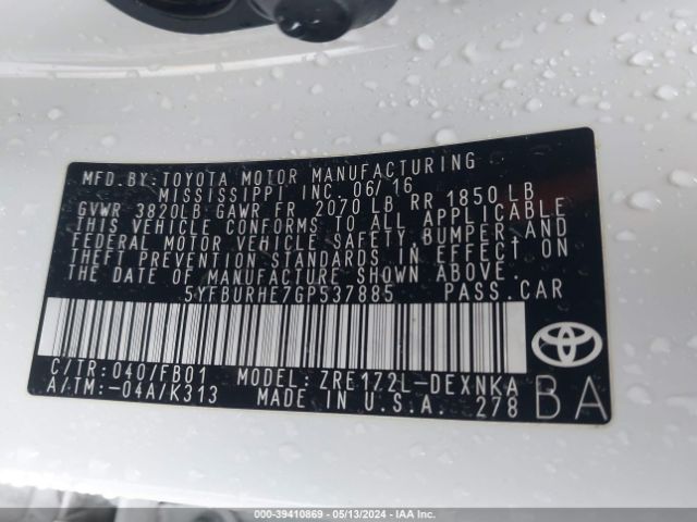 Photo 8 VIN: 5YFBURHE7GP537885 - TOYOTA COROLLA 