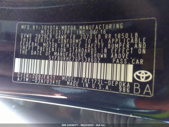 Photo 8 VIN: 5YFBURHE7GP538602 - TOYOTA COROLLA 