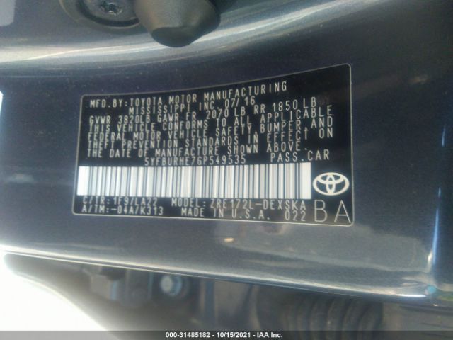 Photo 8 VIN: 5YFBURHE7GP549535 - TOYOTA COROLLA 