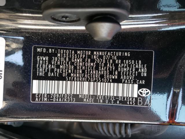 Photo 9 VIN: 5YFBURHE7GP551074 - TOYOTA COROLLA L 