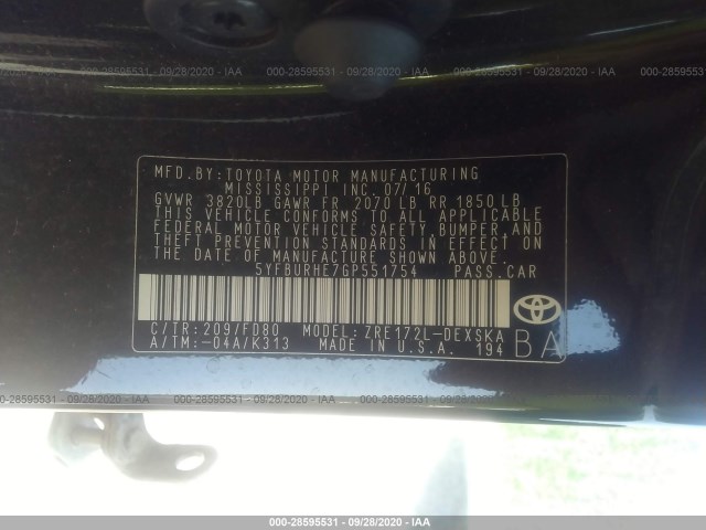 Photo 8 VIN: 5YFBURHE7GP551754 - TOYOTA COROLLA 