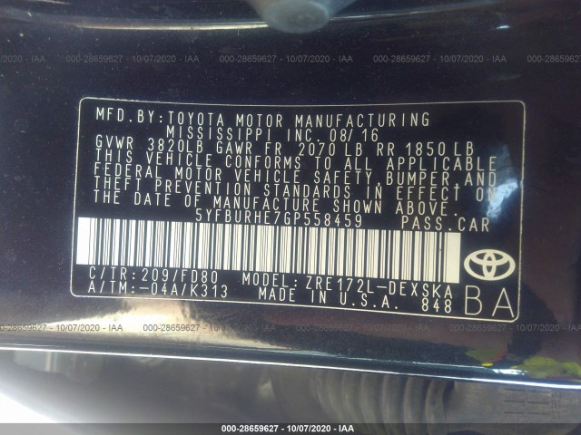 Photo 8 VIN: 5YFBURHE7GP558459 - TOYOTA COROLLA 