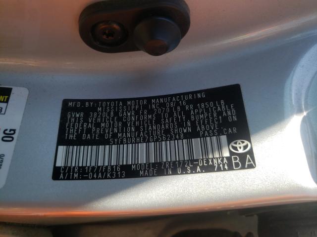 Photo 9 VIN: 5YFBURHE7GP562348 - TOYOTA COROLLA L 