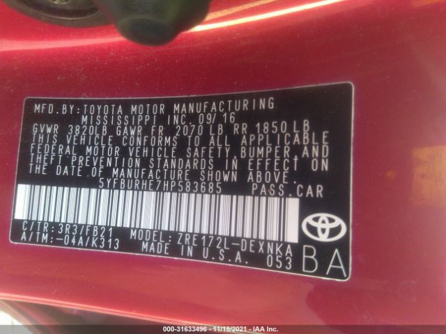 Photo 8 VIN: 5YFBURHE7HP583685 - TOYOTA COROLLA 