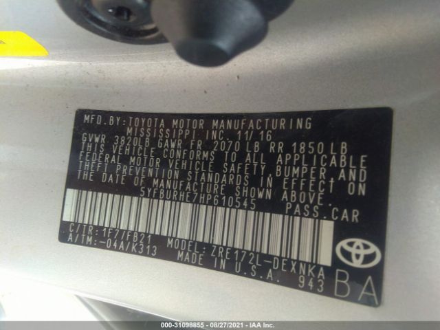 Photo 8 VIN: 5YFBURHE7HP610545 - TOYOTA COROLLA 