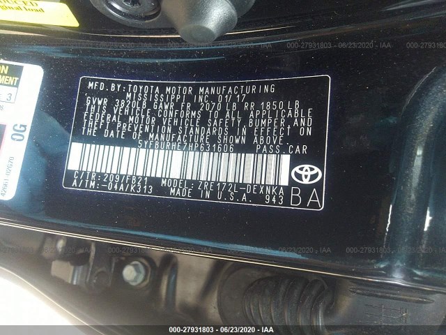 Photo 8 VIN: 5YFBURHE7HP631606 - TOYOTA COROLLA 