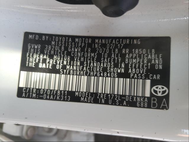 Photo 9 VIN: 5YFBURHE7HP648406 - TOYOTA COROLLA L 