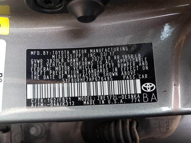 Photo 9 VIN: 5YFBURHE7HP676495 - TOYOTA COROLLA L 