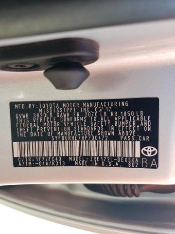 Photo 12 VIN: 5YFBURHE7HP700472 - TOYOTA COROLLA L 