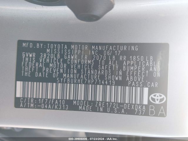 Photo 8 VIN: 5YFBURHE7HP714419 - TOYOTA COROLLA 