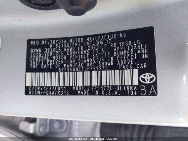 Photo 8 VIN: 5YFBURHE7JP739973 - TOYOTA COROLLA 