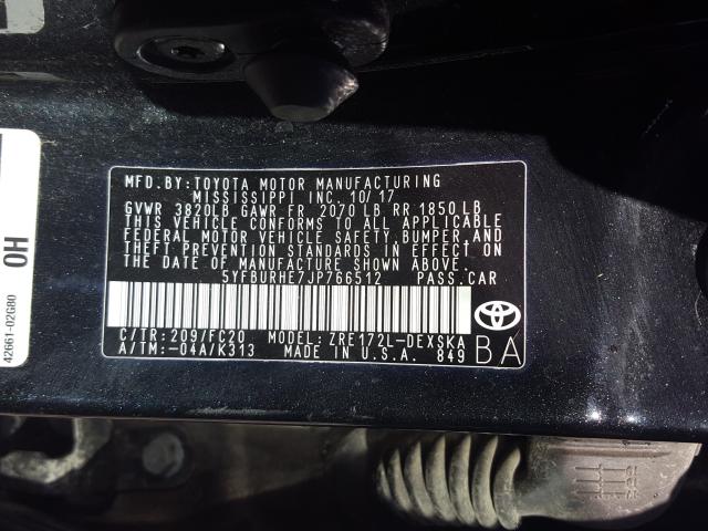 Photo 9 VIN: 5YFBURHE7JP766512 - TOYOTA COROLLA L 