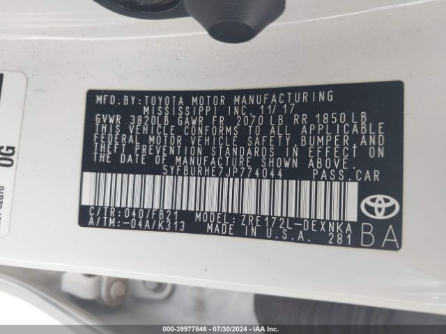 Photo 8 VIN: 5YFBURHE7JP774044 - TOYOTA COROLLA 