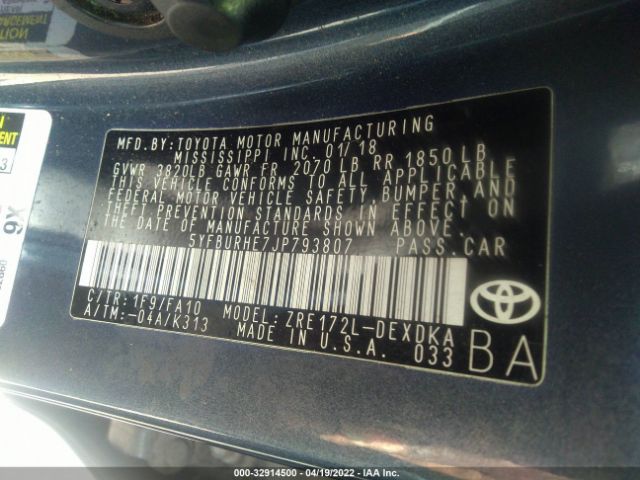 Photo 8 VIN: 5YFBURHE7JP793807 - TOYOTA COROLLA 