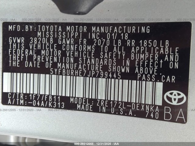 Photo 8 VIN: 5YFBURHE7JP799445 - TOYOTA COROLLA 