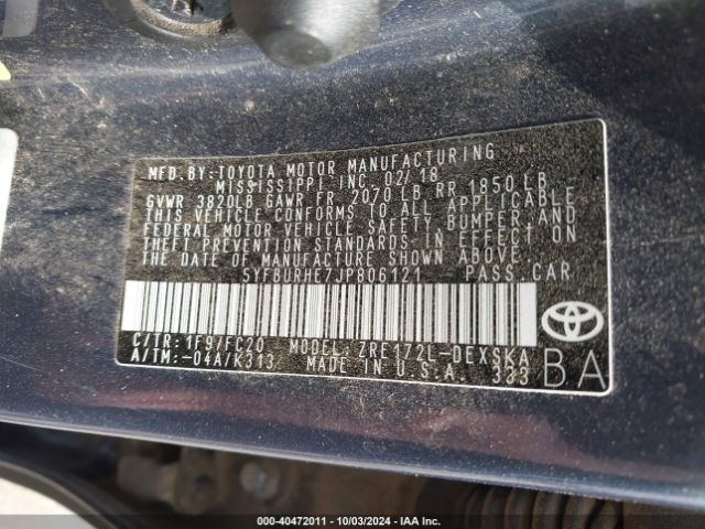 Photo 8 VIN: 5YFBURHE7JP806121 - TOYOTA COROLLA 