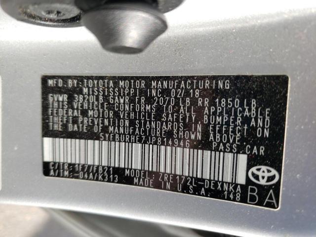 Photo 9 VIN: 5YFBURHE7JP814946 - TOYOTA COROLLA L 